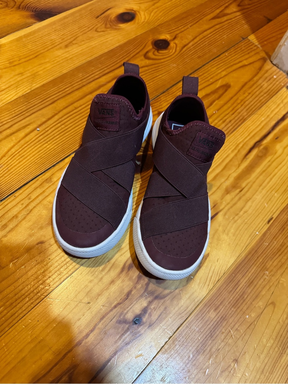 Vans Women's Slip-On Crossband Sneakers — Burgundy with White Soles